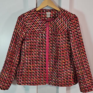 Chico's Pink Blazer with Geometric Pattern and Standard Collar